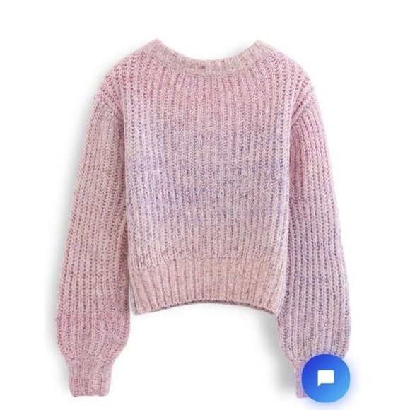 Chicwish Ombre V-Neck Knit Sweater Pink Size S/M Oversized Chunky Cropped - Picture 5 of 6
